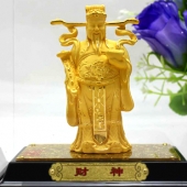 千足鑄金財神金銀擺件，絨沙金純金財神像擺件定制